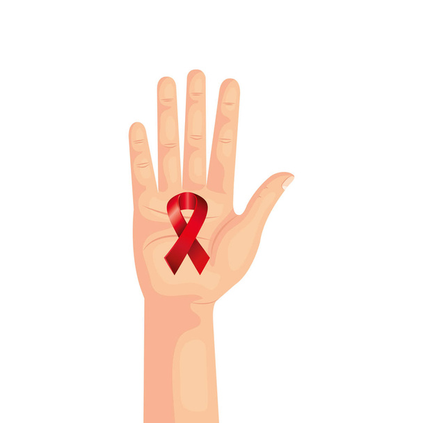 hand met aids dag bewustzijn lint - Vector, afbeelding
