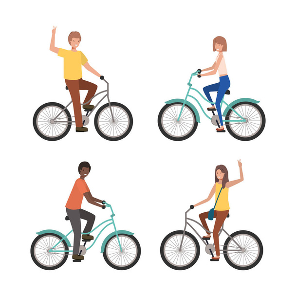 Gente montando bicicletas vector de diseño
 - Vector, Imagen