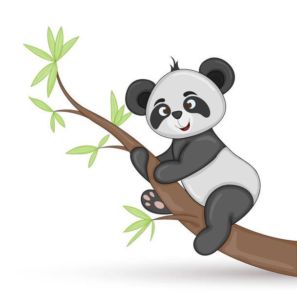 Gift postcard with cartoon animals panda. Decorative floral background with branches and plants. - Vector, imagen