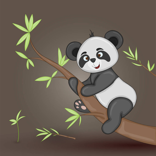 Gift postcard with cartoon animals panda. Decorative floral background with branches and plants. - Vetor, Imagem