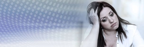 Portrait of depressed young woman, color effect; panoramic banne - Photo, Image