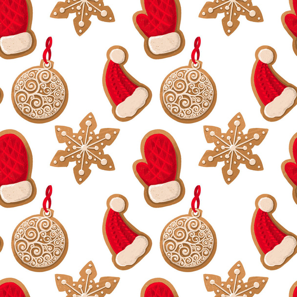 Christmas seamless pattern made with gingerbread cookies - Photo, Image