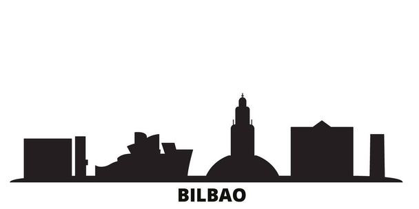 Іспанія, Більбао місто Небесна ізольована векторна ілюстрація. Іспанія, Більбао подорожує чорним пейзажем - Вектор, зображення