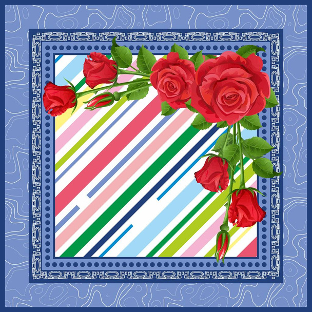 Цветные розы фон, шаль, банданна, шарф, платок цифровой печати, ткань дизайн. Женская мода. Декоративные. - Вектор
 - Вектор,изображение