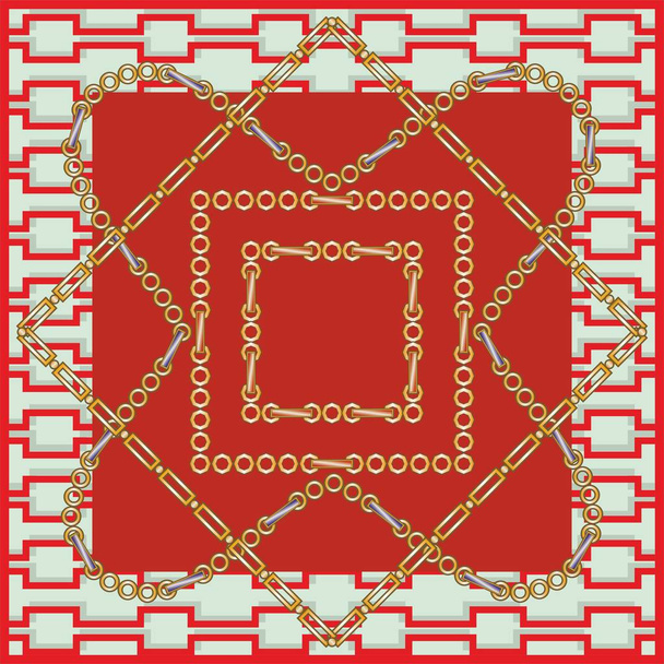 Chaînes dorées motif vectoriel sur fond géométrique. Châle, écharpe, bandana, imprimé mouchoir pour tissu
. - Vecteur, image