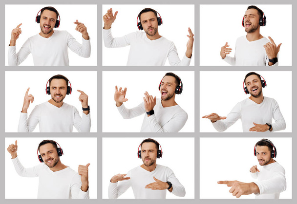 collage of portraits of man with different emotions - Photo, Image