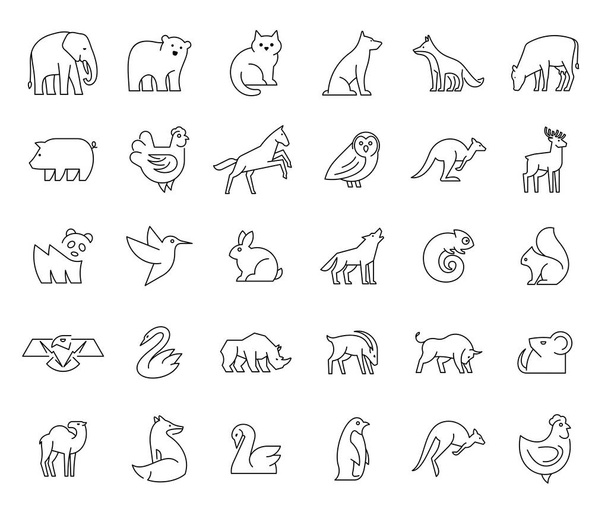 Linear collection of Animal icons. Animal icons set. Isolated on White background - Вектор, зображення