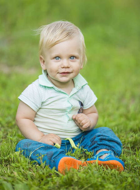cute little boy sitting in the nature - Foto, imagen