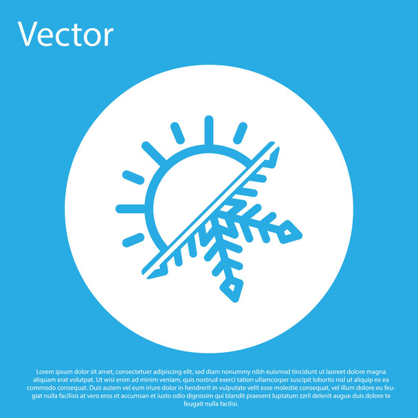 Blue Hot and cold symbol. Sun and snowflake icon isolated on blue background. Winter and summer symbol. White circle button. Vector Illustration - ベクター画像