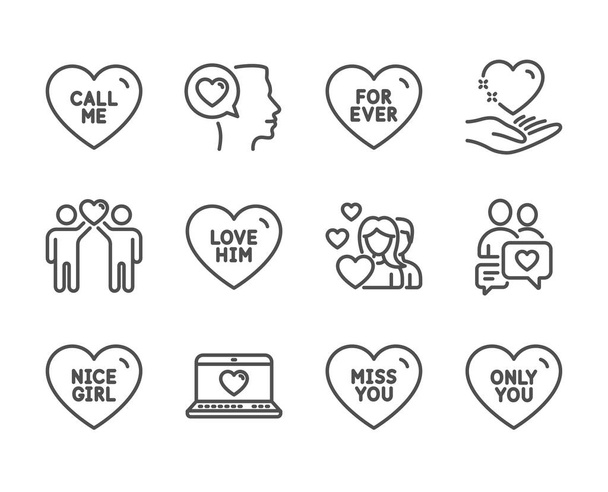 Conjunto de ícones de amor, como Miss you, Love him, Web love. Vetor
 - Vetor, Imagem