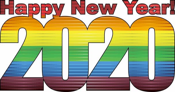 Bonne année 2020 avec le drapeau LGBT à l'intérieur - Illustration, 2020 HAPPY NEW YEAR NUMERALS, Numéros du drapeau arc-en-ciel 2020
 - Vecteur, image