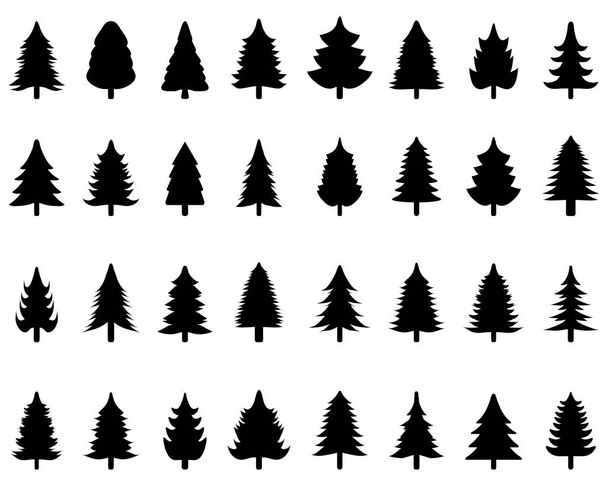 Set of black Christmas trees on a white background - Vector, Image