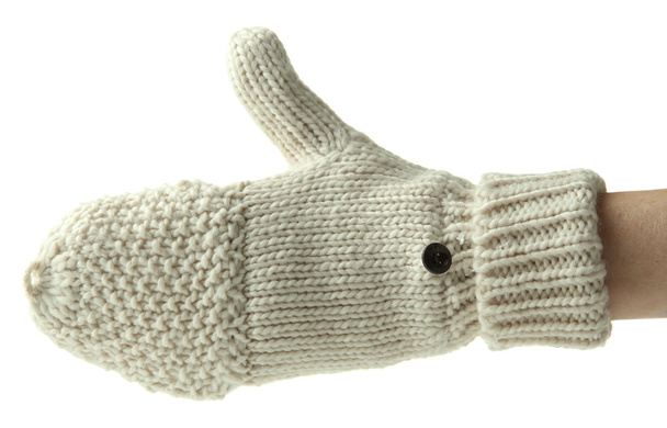 Hand in wool mitten, isolated on white - Fotó, kép