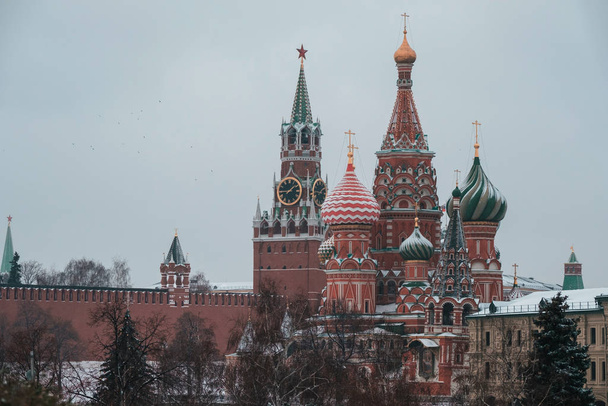 St. Basil's Cathedral in Moscow covered snow - Photo, Image