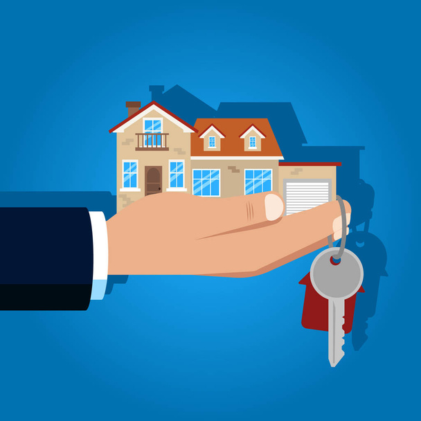 Vector real estate concept in flat style - hands giving keys. - Vector, Image