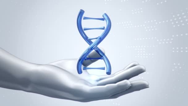 Fond abstrait avec animation de rotation ADN hélice dans les mains abstraites de l'homme. Animation de boucle transparente
. - Séquence, vidéo