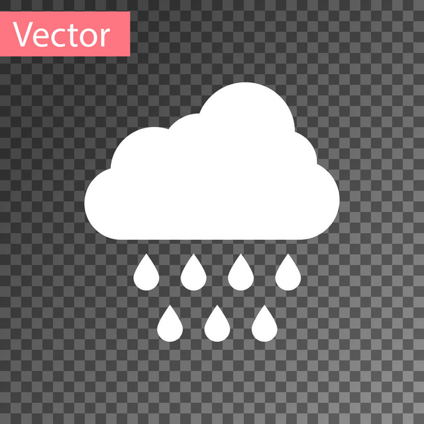 透明な背景に雨のアイコンが隔離されたホワイトクラウド。雨滴と雨の雲の降水量。ベクターイラスト - ベクター画像