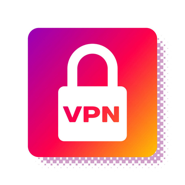 White Lock VPN icon isolated on white background. Square color button. Vector Illustration - Vector, Image