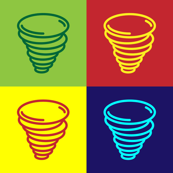 Farb-Tornado-Symbol isoliert auf farbigem Hintergrund. Wirbelsturm, Wirbelsturm, Sturmtrichter, Hurrikan oder Wettersymbol. Vektorillustration - Vektor, Bild