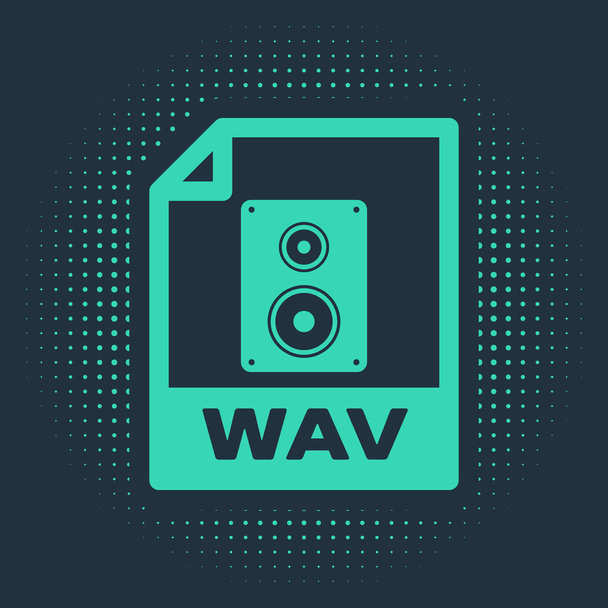 Green Wav akta dokumentum. Letöltés wav gomb ikon elszigetelt kék háttérrel. Wav hullámforma audio fájl formátum digitális audio riff fájlokat. Absztrakt kör véletlenszerű pontok. Vektorillusztráció - Vektor, kép