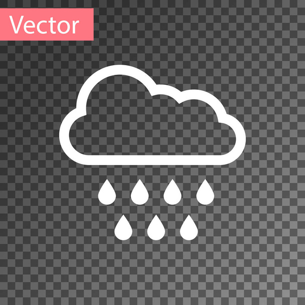 Fehér felhő eső ikon elszigetelt átlátszó háttérrel. Esőfelhő csapadék esőcseppekkel. Vektorillusztráció - Vektor, kép