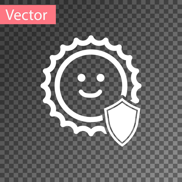 White UV protection icon isolated on transparent background. Sun and shield. Ultra violet rays radiation. SPF sun sign. Vector Illustration - Vector, Image