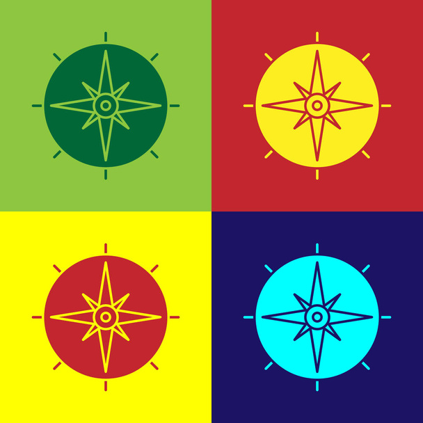 Barva Ikona větrné růže izolované na barevném pozadí. Kompas ikony pro cestování. Návrh navigace. Vektorová ilustrace - Vektor, obrázek