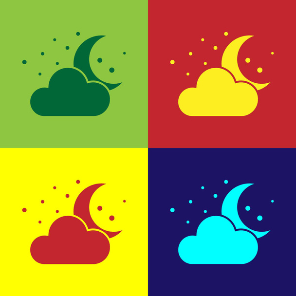 Nube de color con la luna y estrellas icono aislado en el fondo de color. Señal de noche nublada. Sueños del sueño símbolo. Señal de la noche o la cama. Ilustración vectorial
 - Vector, Imagen