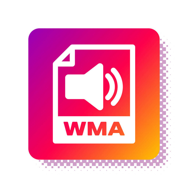 White Wma aktája. Letöltés wma gomb ikon elszigetelt fehér háttérrel. Wma fájl szimbólum. Wma zene formátum jel. Négyzet színű gomb. Vektorillusztráció - Vektor, kép