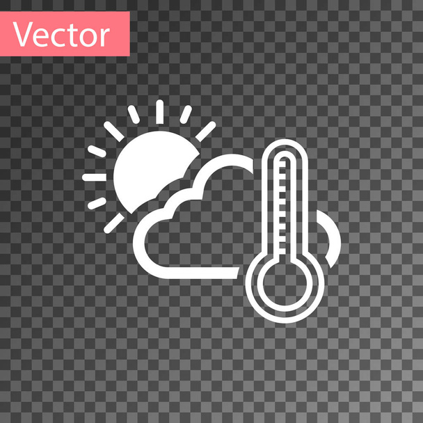 White Thermometer and cloud with sun icon isolated on transparent background. Vector Illustration - Vector, Image
