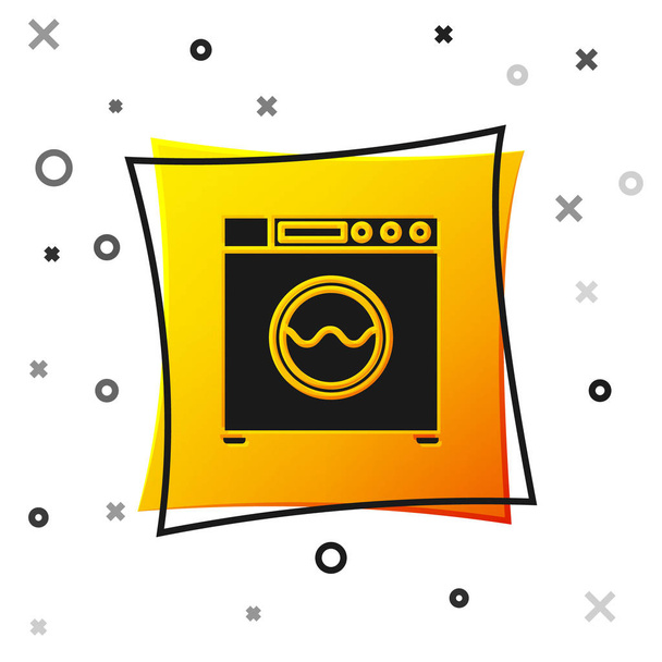 Black Washer icon isolated on white background. Washing machine icon. Clothes washer - laundry machine. Home appliance symbol. Yellow square button. Vector Illustration - Vector, Image