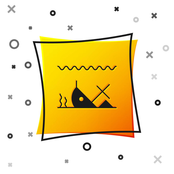 白い背景に隔離された海のアイコンの底に黒い沈没船。黄色い四角形のボタン。ベクターイラスト - ベクター画像