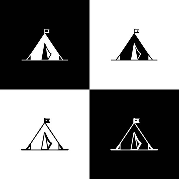 Set Tenda turistica con icona bandiera isolata su sfondo bianco e nero. Simbolo campeggio. Illustrazione vettoriale
 - Vettoriali, immagini