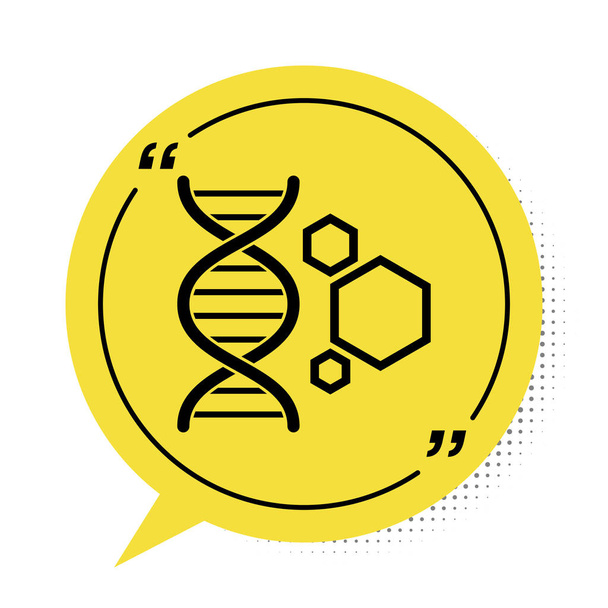 Icono de ingeniería genética negra aislado sobre fondo blanco. Análisis de ADN, pruebas genéticas, clonación, pruebas de paternidad. Símbolo amarillo de burbuja. Ilustración vectorial
 - Vector, imagen