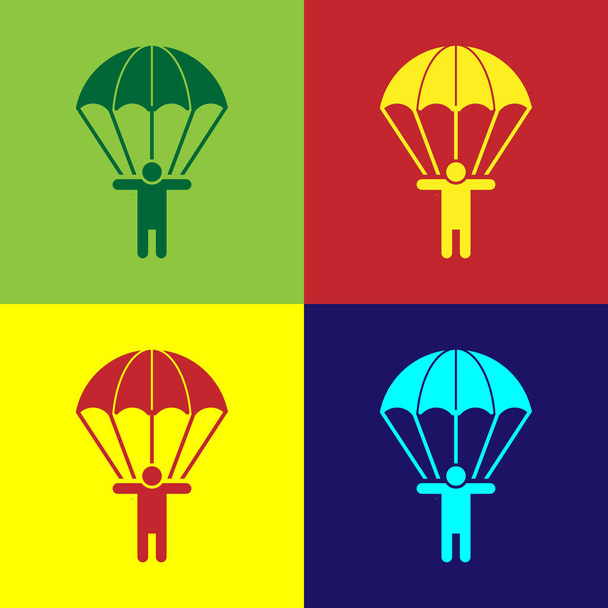Cor Ícone de pessoa de paraquedas e silhuetas isolado no fundo da cor. Ilustração vetorial
 - Vetor, Imagem