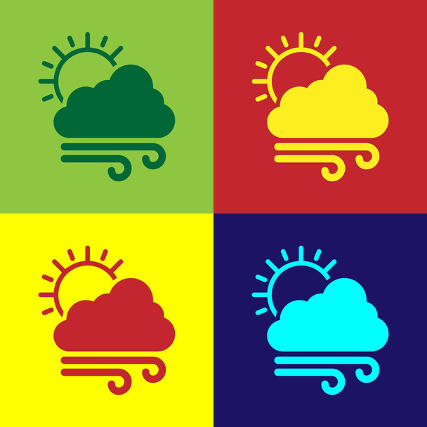 Цвет ветреный иконка погоды изолированы на цветном фоне. Облако с солнцем и ветром. Векторная миграция
 - Вектор,изображение