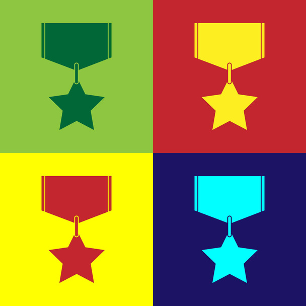Χρώμα Στρατιωτικό μετάλλιο ανταμοιβή εικονίδιο απομονώνονται σε φόντο χρώμα. Στρατιωτική πινακίδα. Εικονογράφηση διανύσματος - Διάνυσμα, εικόνα