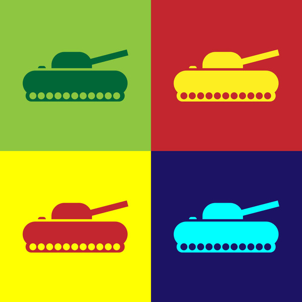 Barva Vojenský tank ikona izolované na barevném pozadí. Vektorová ilustrace - Vektor, obrázek