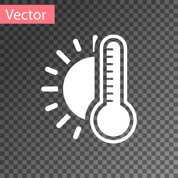 Fehér hőmérő a nap ikon elszigetelt átlátszó háttérrel. Vektorillusztráció - Vektor, kép