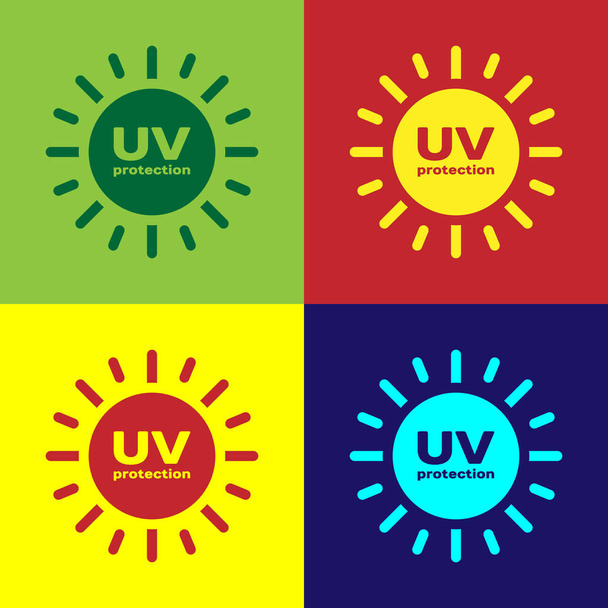 Icona di protezione UV a colori isolata su sfondo a colori. Radiazioni ultraviolette. Segno solare SPF. Illustrazione vettoriale
 - Vettoriali, immagini