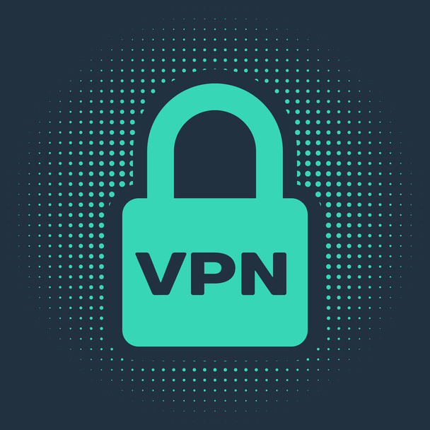 Green Lock VPN ikoni eristetty sinisellä pohjalla. Abstrakti ympyrä satunnaisia pisteitä. Vektorikuvaus
 - Vektori, kuva