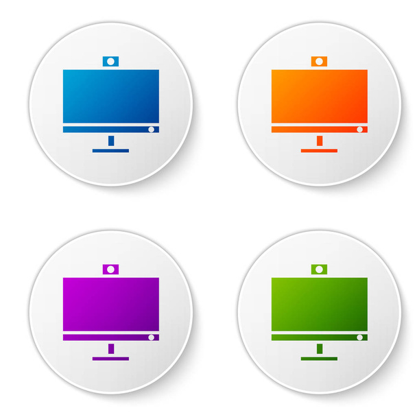 Renkli Bilgisayar monitörü simgesi beyaz arkaplanda izole edildi. Bilgisayar bileşeni işareti. Simgeleri daire düğmelerine ayır. Vektör İllüstrasyonu - Vektör, Görsel