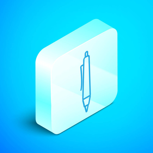 Isométrique ligne stylo icône isolé sur fond bleu. Bouton carré argenté. Illustration vectorielle
 - Vecteur, image
