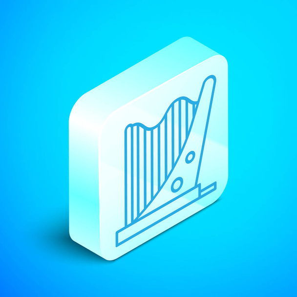 Isométrique ligne Harpe icône isolée sur fond bleu. Instrument de musique classique, élément acoustique à cordes orhestra. Bouton carré argenté. Illustration vectorielle
 - Vecteur, image