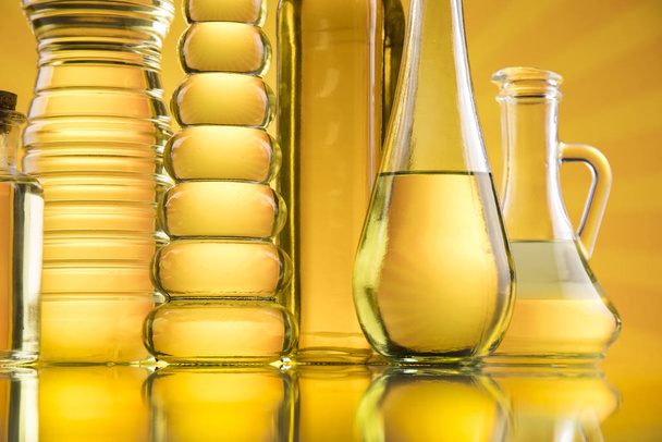 Oil products, Extra virgin olive, sunflower seed, rapeseed oil - Photo, Image