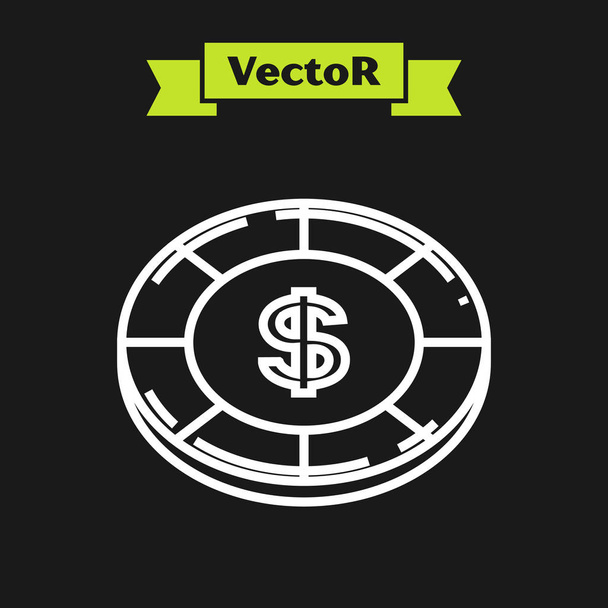 Λευκό τσιπ καζίνο γραμμής με εικονίδιο σύμβολο δολαρίου απομονωμένο σε μαύρο φόντο. Τζόγος. Εικονογράφηση διανύσματος - Διάνυσμα, εικόνα