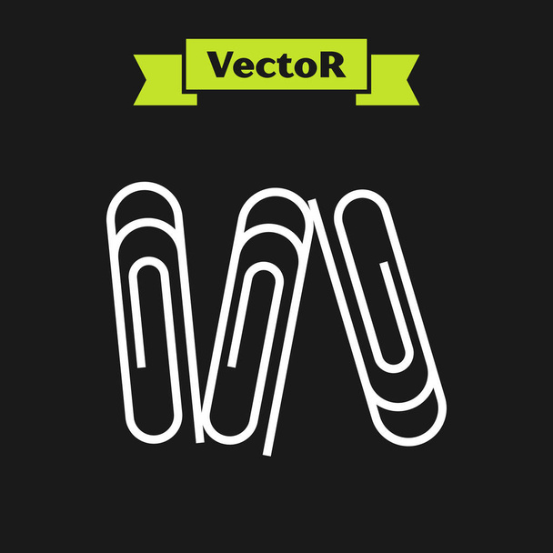 Línea blanca Icono de clip de papel aislado sobre fondo negro. Ilustración vectorial
 - Vector, imagen