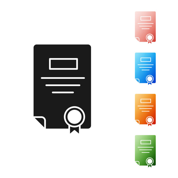 Black Certificate template icon isolated on white background. Achievement, award, degree, grant, diploma. Business success certificate. Set icons colorful. Vector Illustration - Vector, Image
