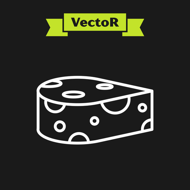 weiße Linie Käse Symbol isoliert auf schwarzem Hintergrund. Vektorillustration - Vektor, Bild
