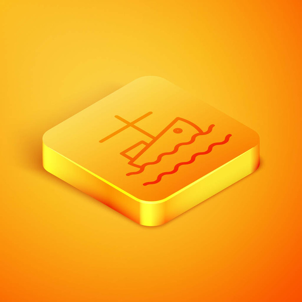 Isometric line Fishing boat on water icon isolated on orange background. Orange square button. Vector Illustration - Vector, Image